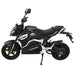 Black GIO G2000 electric motorcycle displayed in side profile with aggressive styling, black alloy wheels, sporty seat, and streamlined electric motorcycle design.