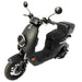 Black GIO Italia-Ultra DOT-approved seated electric scooter with rear storage compartment displayed in angled front view on a white background.