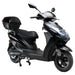 Black GIO Phoenix PR Moped-Style Electric Scooter equipped with rear storage compartment, LED front lighting, alloy wheels, and compact step-through electric scooter design.