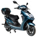 Blue GIO Phoenix PR Moped-Style Electric Scooter with integrated rear cargo box, LED headlight system, black seating, and sleek urban commuter styling.