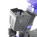 Side close-up of the black front storage basket attached to the blue GIO Tron Pro 4-Wheeled Smart Mobility Scooter.