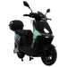 Black GIO Ultron seated electric scooter with rear cargo box, LED front lighting, and sporty compact design shown in front three-quarter view.