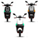 Front view comparison of GIO Ultron seated electric scooters in black, white, and gray color options.