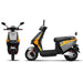 Front and side display of the gray GIO Ultron seated electric scooter featuring sporty styling, front disc brakes, and compact commuter design.