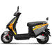Gray GIO Ultron seated electric scooter shown in full side profile with sporty graphics, front disc brakes, compact electric drivetrain, and modern urban commuter styling.