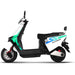White GIO Ultron seated electric scooter shown in full side profile with sporty graphics, compact electric drivetrain, and modern commuter design.
