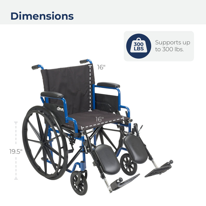 Blue Streak Wheelchair with Flip Back Desk Arms, Elevating Leg Rests, 16" Seat