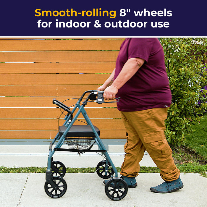 Go-Lite Bariatric Rollator, Blue, In Use Walking