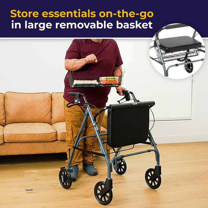 Go-Lite Bariatric Rollator, Blue, removable basket