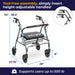 Go-Lite Bariatric Rollator, Blue, Tool Free Assembly and Dimensions