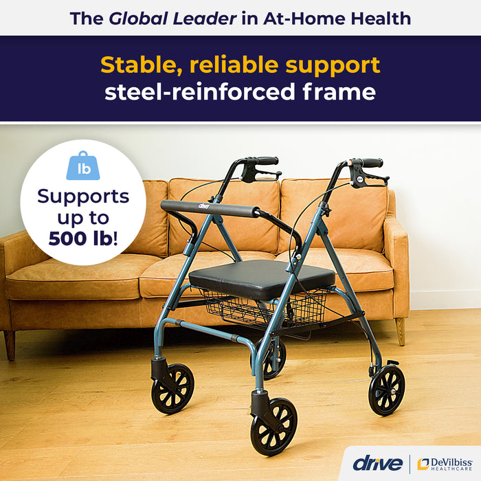 Go-Lite Bariatric Rollator, Blue, weight capacity and steel reinforced frame