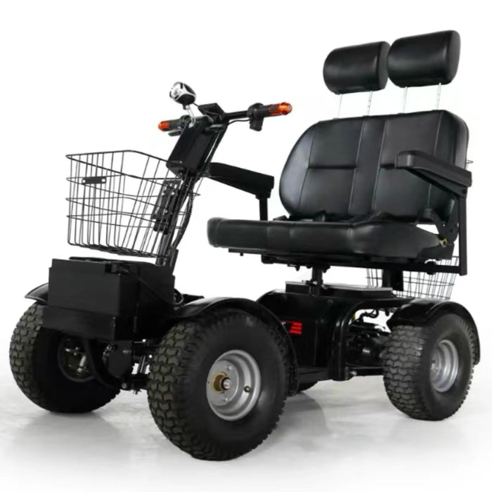 Green Transporter Cheetah Ninja all-terrain mobility scooter front left angle view