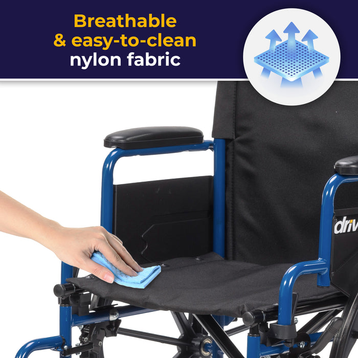 Blue Streak Wheelchair with Flip Back Desk Arms, Swing Away Footrests, 20" Seat