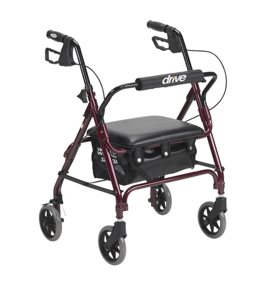 Junior Rollator with Padded Seat, Red, Smaller Stature Rollator with Adjustable Handles