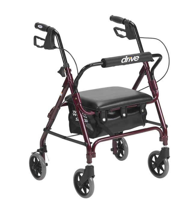 Junior Rollator with Padded Seat, Red, Smaller Stature Rollator with Adjustable Handles