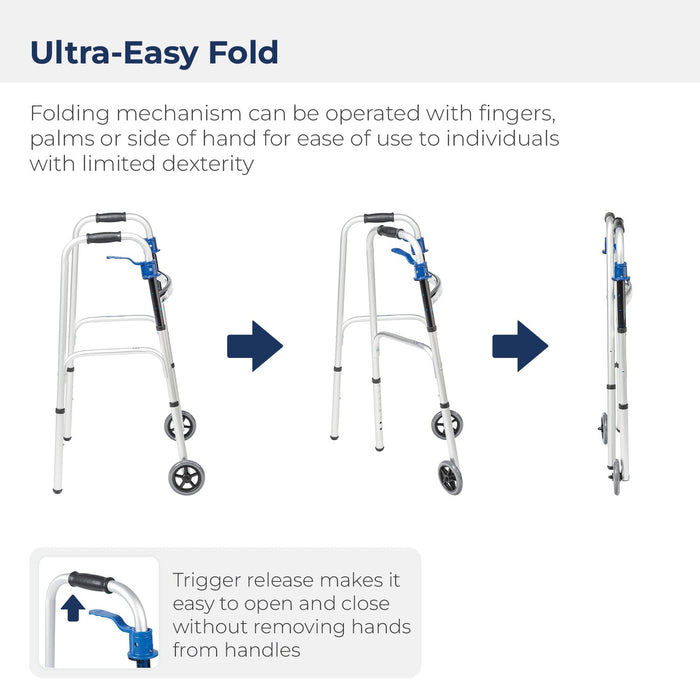Junior Trigger Release Folding Walker with 5 Inch Wheels, Trigger Release Detail