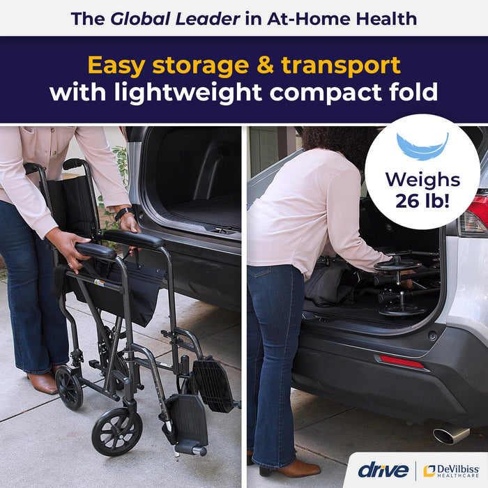 Lightweight Transport Chair, 17 Inch Seat, Upholstery Handles