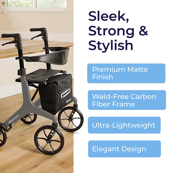 AeroCarbon Rollator, Gray, Cane Holder Detail