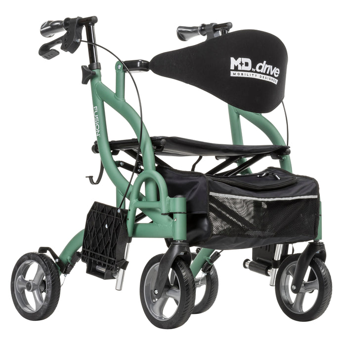 MD by Drive Fusion 2 in 1 Rollator/Transport Chair, Forest, Front View