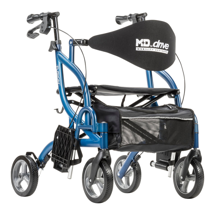 MD by Drive Fusion 2 in 1 Rollator/Transport Chair, Sapphire, Front View