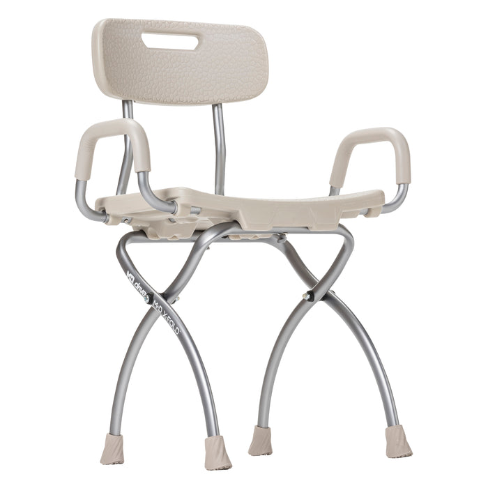 MD by Drive X-Fold shower chair, stone, side angle