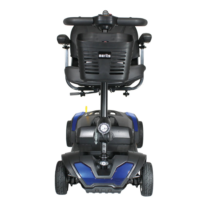 Merits Roadster S4 portable mobility scooter, blue, front view