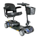 Merits Roadster S4 portable 4-wheel mobility scooter, blue, front angle view.