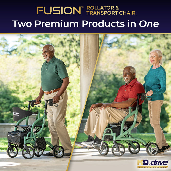 Fusion 2 in 1 Rollator, Forest, 3/4 Angle View