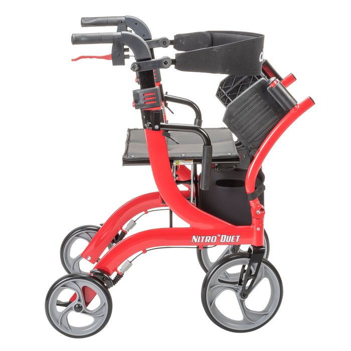 Nitro Duet Dual Function Transport Wheelchair and Rollator Rolling Walker, Red