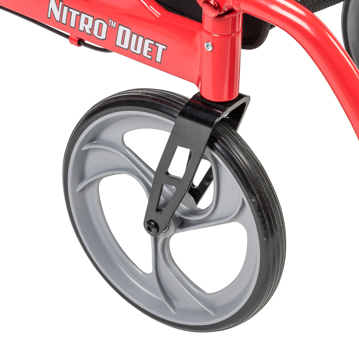 Nitro Duet Dual Function Transport Wheelchair and Rollator Rolling Walker, Red