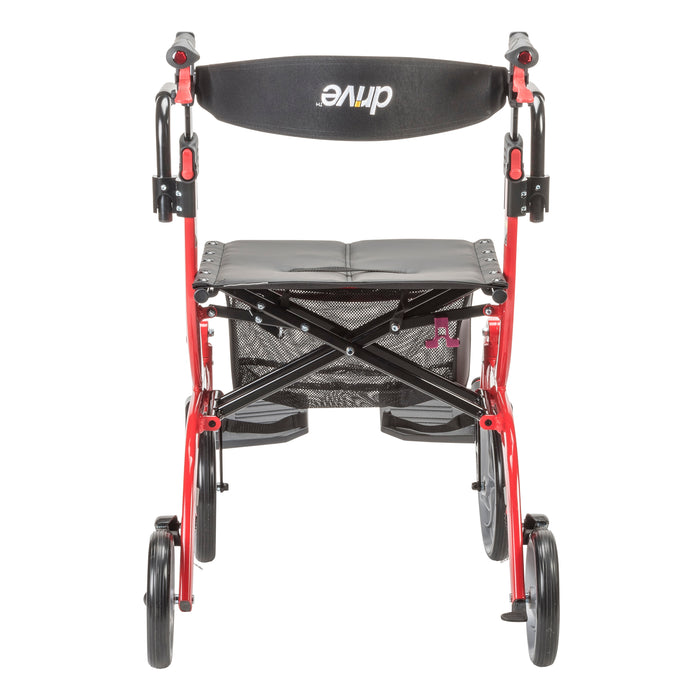 Nitro Duet Dual Function Transport Wheelchair and Rollator Rolling Walker, Red
