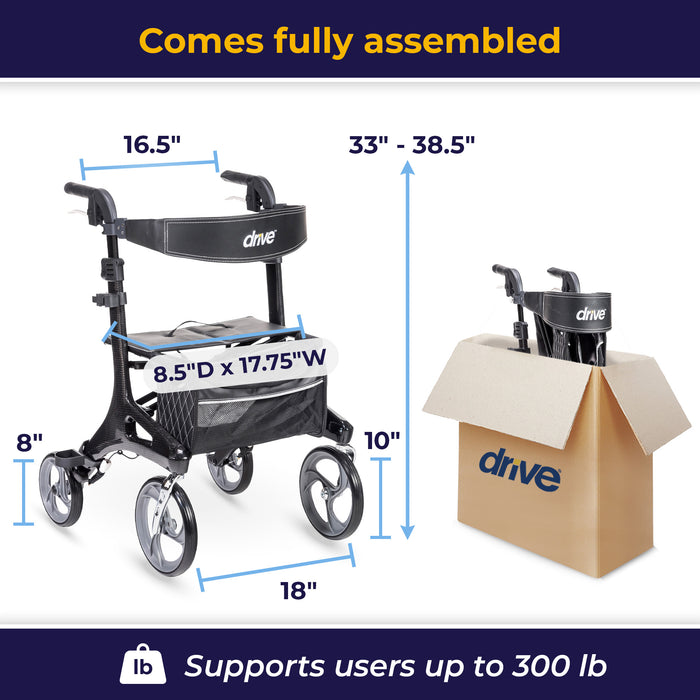 Nitro Elite CF Carbon Fiber Rollator Rolling Walker, Black