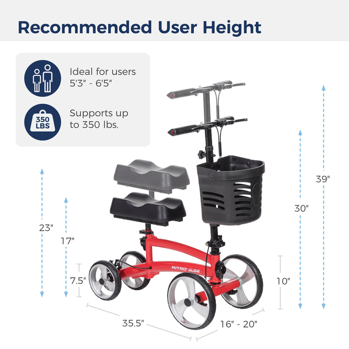 Nitro Glide Knee Walker Knee Scooter Crutch Alternative, Red