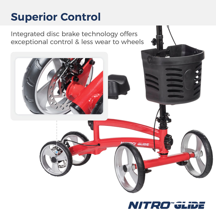 Nitro Glide Knee Walker Knee Scooter Crutch Alternative, Red