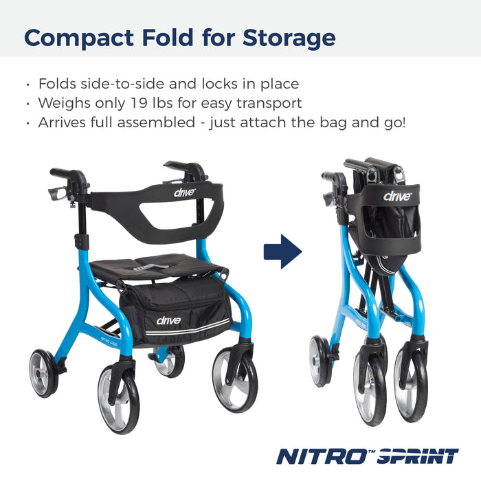 Nitro Sprint Rollator, Blue, folding features