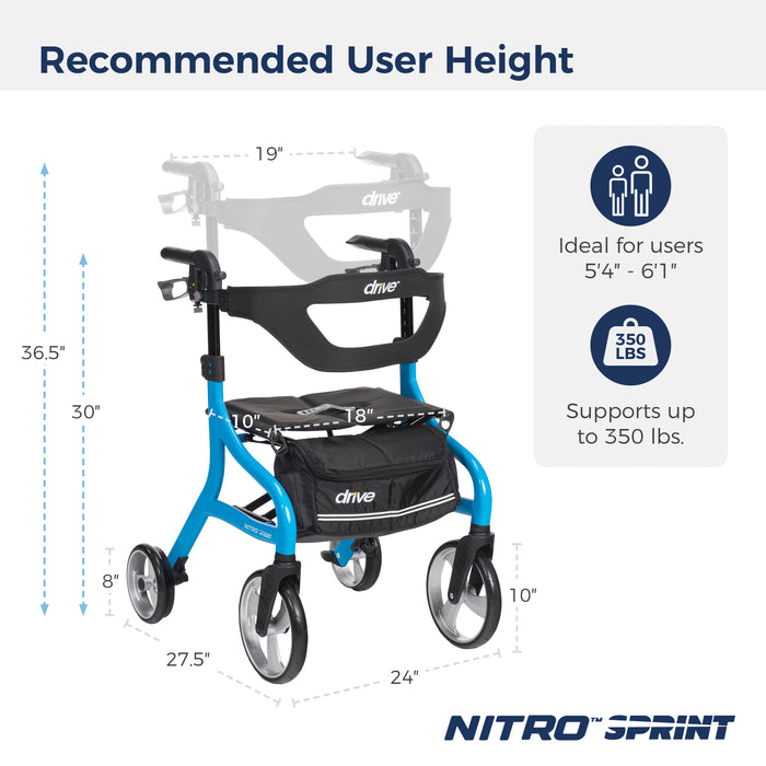 Nitro Sprint Rollator, Blue, height adjustment feature