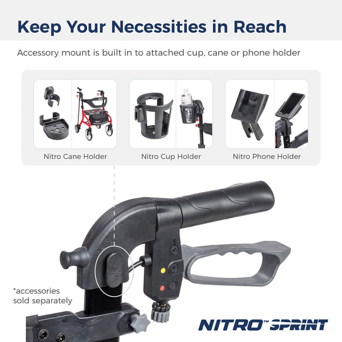 Nitro Sprint Rollator Hemi Height, Black, differant accessories