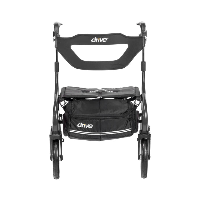 Nitro Sprint Rollator Hemi Height, Black, Front View with backrest & storage bag
