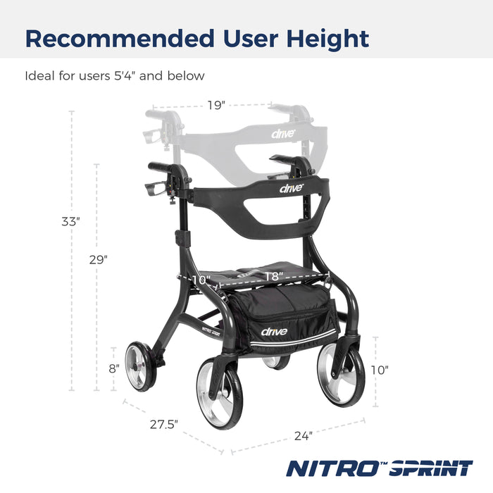 Nitro Sprint Rollator Hemi Height, Black, Handle Height Adjustment