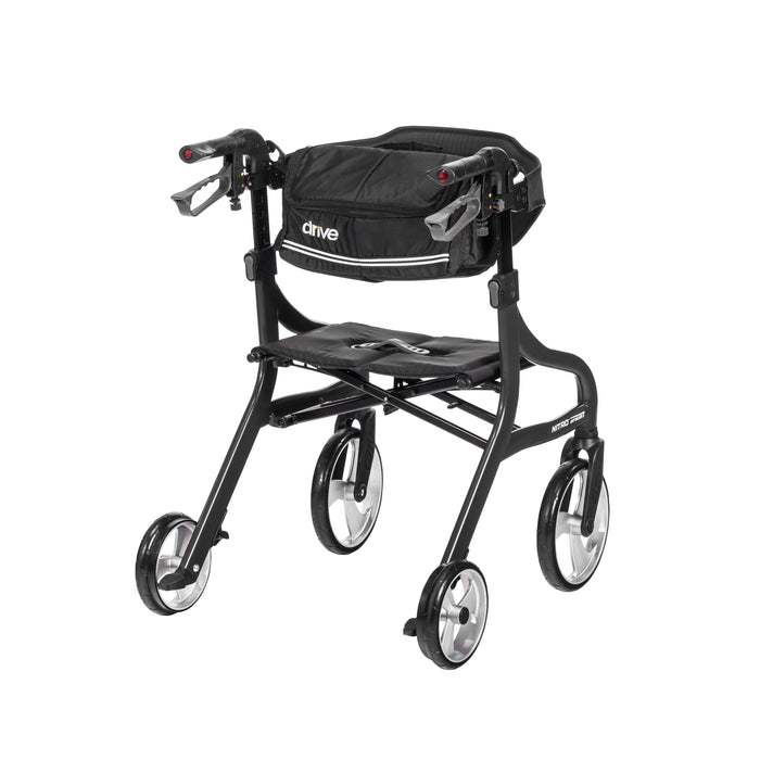 Nitro Sprint Rollator Hemi Height, Black, Rear View with the storage bag at the handle