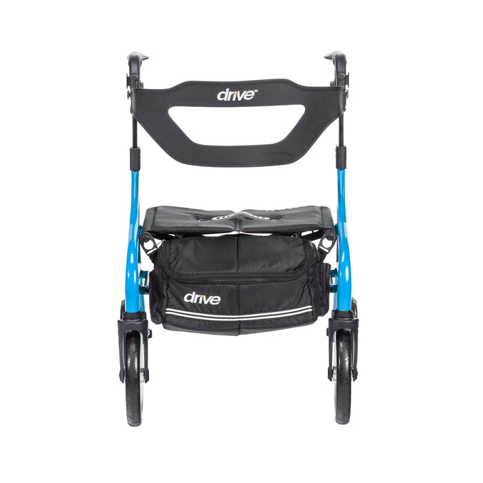 Nitro Sprint Rollator Hemi Height, Blue, Front View with the storage bag and backrest