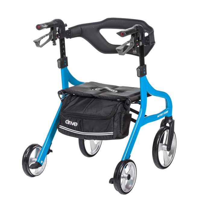Nitro Sprint Rollator Hemi Height, Blue, Rear View with the storage bag at the back of the seat