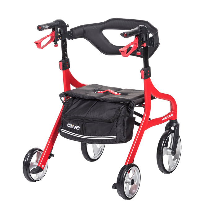 Nitro Sprint Rollator Hemi Height, Red, Rear View with the storage bag at the back of the seat