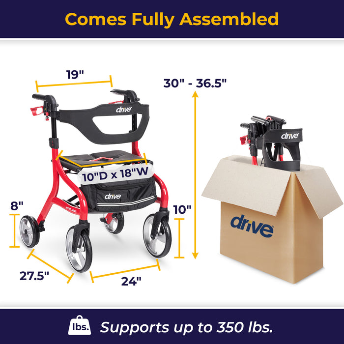 Nitro Sprint Rollator Rolling Walker, Red dimensions in full assembly