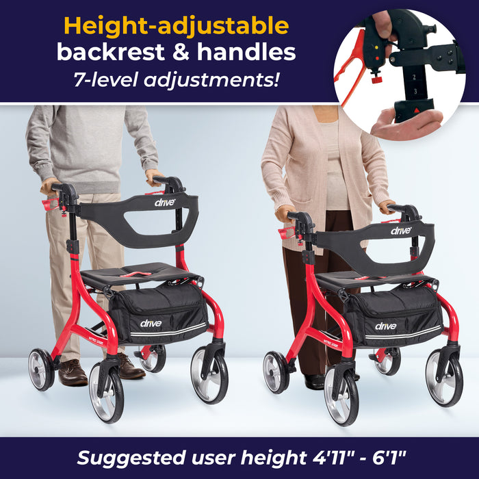 Nitro Sprint Rollator, Red, Handle Height Adjustment mechanism