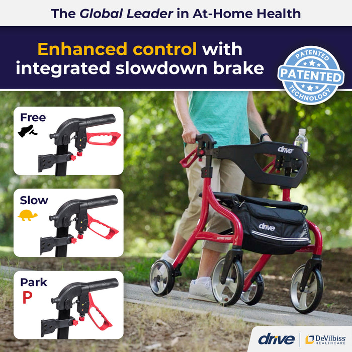 Nitro Sprint Rollator, Red, Slow-Down Brake Control