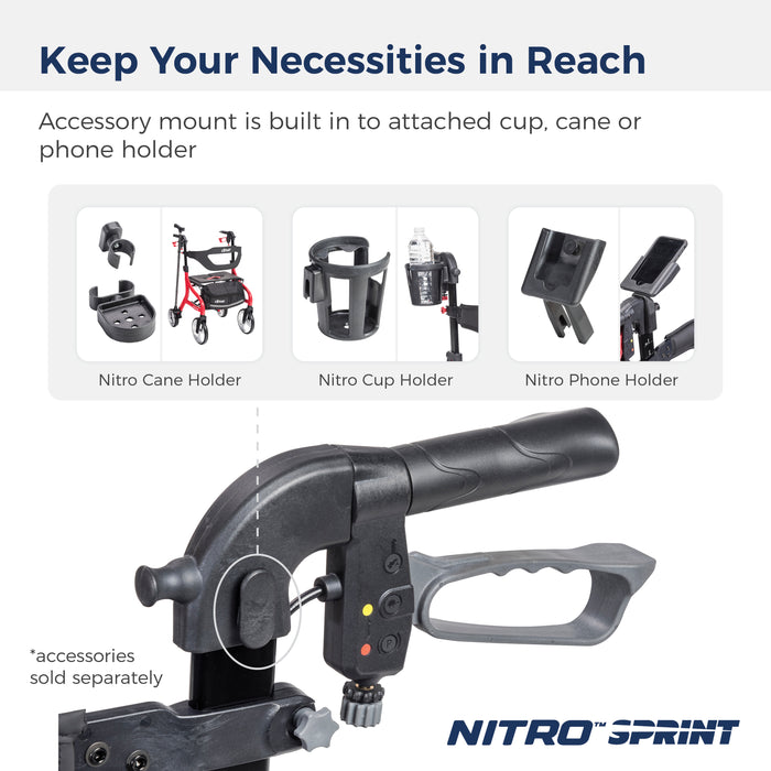 Nitro Sprint Rollator Rolling Walker, Tall, Black list of accessories