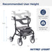 Nitro Sprint Rollator Rolling Walker, Tall, Black user height adjustments dimensions
