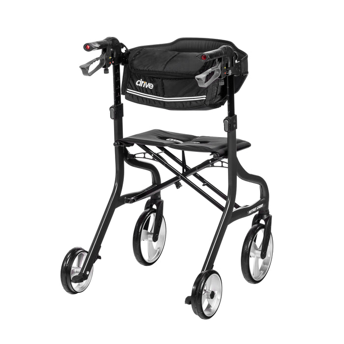 Nitro Sprint Rollator Rolling Walker, Tall, Black rear view with storage bag