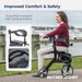 Nitro Sprint Rollator Rolling Walker, Tall, Black with backrest with viewing window and a sitting woman